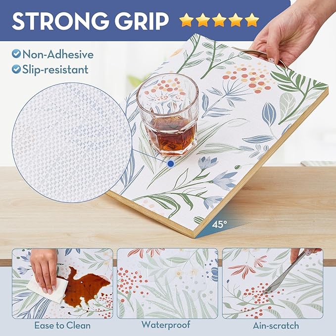 Drawer and Shelf Liner, Non-Slip Kitchen Cabinet Liners Non-Adhesive Thick Strong Grip Waterproof Washable Mats Protect Dresser Shelves Cupboard Bathroom Cabinets, Green Plaid, 12 in X 30 FT