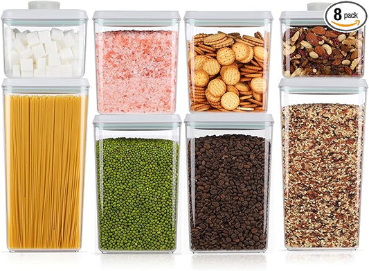 Melovom 8 Pcs Pop Food Storage Containers Airtight Food Storage Containers Set with Lids Kitchen Pantry Organization and Storage, 3.4Qt, 2.8Qt, 2.1Qt, 1.2Qt