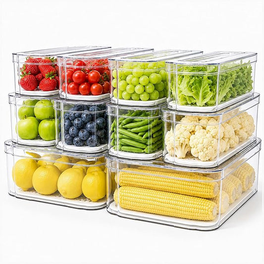 SMRCAD Fridge Organizers and Storage, 10 Pack Clear Organizer Bins with Lids for Kitchen, Pantry, Refrigerator, Food, Fruit, Vegetable Storage