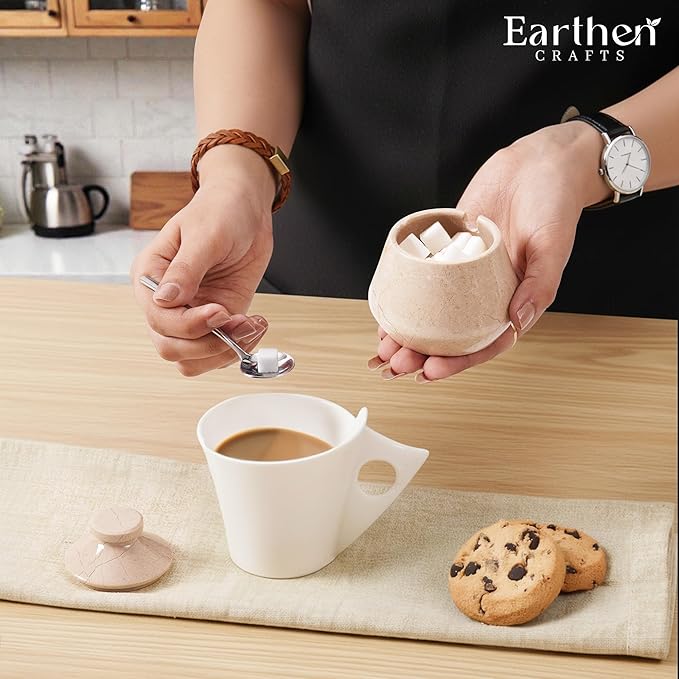 Marble Salt Cellar with Lid 3 Inches Beige Salt Keeper Salt Box, Seasoning Container & Spice Jar with Spoon, Stone Salt Holder for Countertop, Ideal Gift for Home & Kitchen Decor