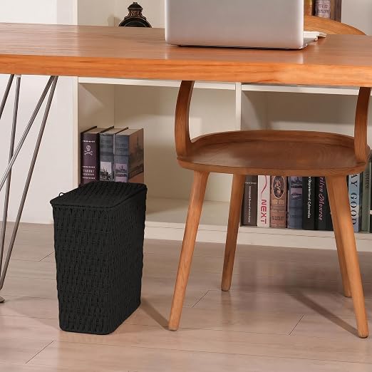 iEGrow Paper Rope Trash Can,Bathroom Trash Can with Lid, 3 Gallon Wicker Waste Basket with Removable Liner, for Bedroom, Living Room, Toilet, Under Sink Black