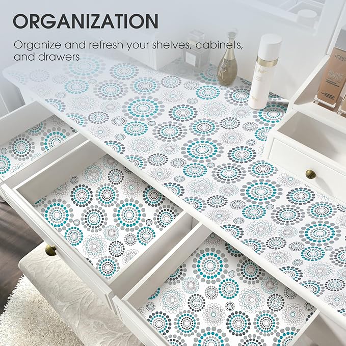 Drawer and Shelf Liner, Non-Slip Kitchen Cabinet Liners Non-Adhesive Thick Strong Grip Waterproof Washable Mats Protect Dresser Shelves Cupboard Bathroom Cabinets, Spiral, 12 in X 10 FT