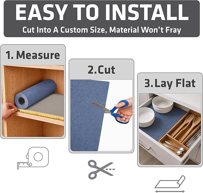 Drymate Premium Luxury Shelf & Drawer Liner, Thick Cushioned Fabric, Non-Adhesive, Absorbent, Waterproof, Slip-Resistant, Liners for Kitchen Cabinets, Cupboards (USA Made)(12”x59”)(24-Pack)(Blue)