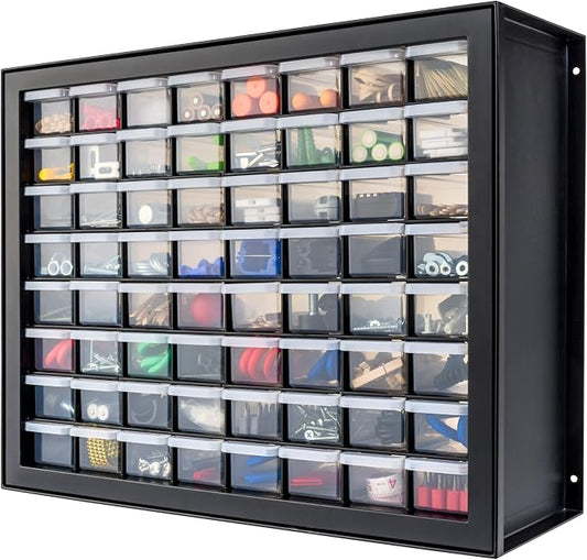 IRIS USA 64-Drawer Screw Organizer, Made in USA, Storage Chest for Hardware, Screws, Nuts & Bolts, Garage Tools, Charms, Beads, Craft, Scrapbook & Hobby Supplies, Teacher Toolbox, Black