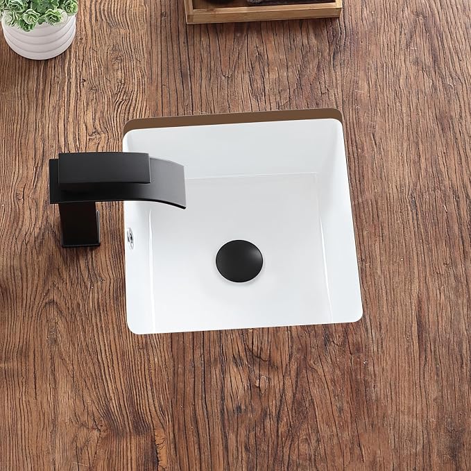14 Inch Small Undermount Bathroom Sink White Ceramic Square Under Counter Bathroom Sink for Cabinet Porcelain Vanity Sinks,Overflow Type (13.8"x13.8")