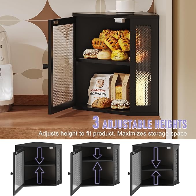 Bamboo Bread Box with Acrylic Window Display,Kitchen Countertop Storage(Black, Extra Lage)