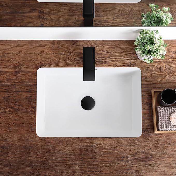 20 Inch Undermount Bathroom Sink Rectangular Undermount Sink White Ceramic Under Counter Bathroom Sinks with Flat Overflow Type (19.8"x 13.7")