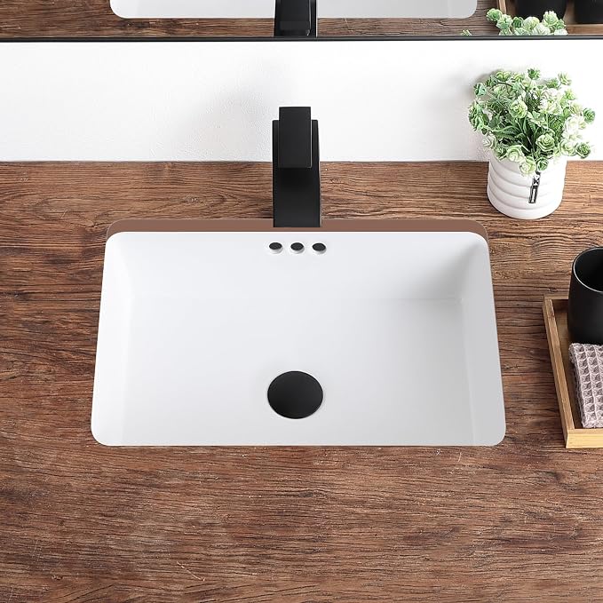 20 Inch Undermount Bathroom Sink Rectangular Undermount Sink White Ceramic Under Counter Bathroom Sinks with Flat Overflow Type (19.8"x 13.7")