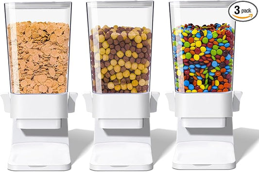 Cereal Dispenser Countertop, 5L Cereal Containers Storage Dispenser for Pantry, Large Dry Food Cereal Dispenser, Not Easy to Crush Cereal, Can Hold Oatmeal, Candy, Snack, Grain, Pet Food (White, 3Pc)