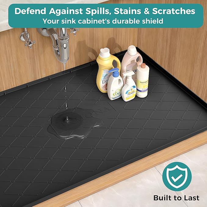 URMONA 22" x 19" Waterproof Silicone Mat in Multiple Sizes & Colors, Under Sink Mat for Kitchen & Bathroom, Pet Food Pad for Dogs & Cats, Kitchen Cabinet Liner, Multi-Purpose for Storage(Dark Grey)