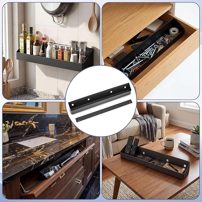 Zonon 1 Set 22 Inch Tip Out Tray for Front Sink Drawer with Hinges and Mounting Plate Includes Screws and No-Drill Adhesive, Metal Pull Out Storage Organizer for Kitchen Bathroom Cabinet
