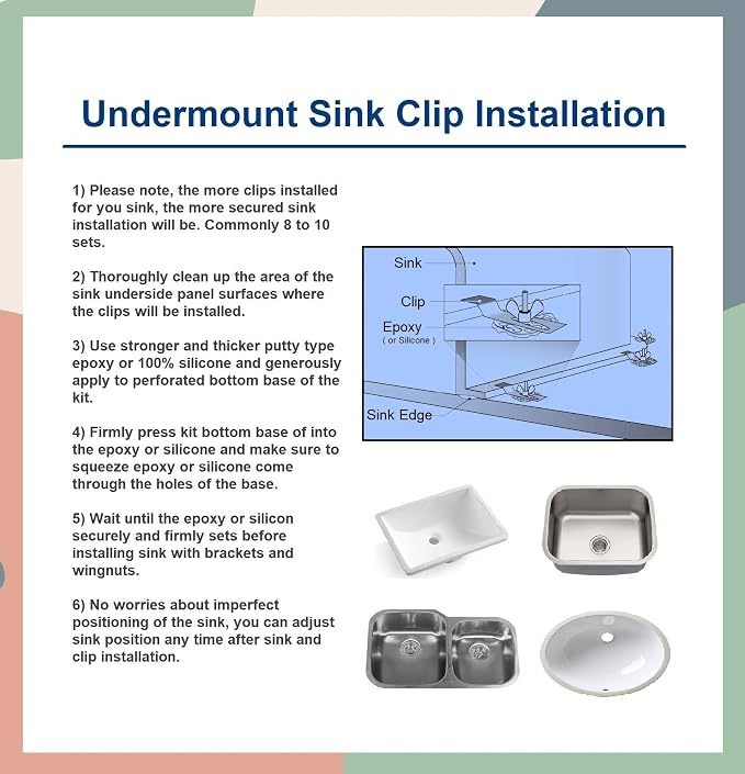 Undermount Sink Clips, Sink Brackets, Bathroom Kitchen Ceramic Stainless Steel Sink Basin Support Clamps for Marble Granite Vanity Countertop Installation Repair Kit (50)