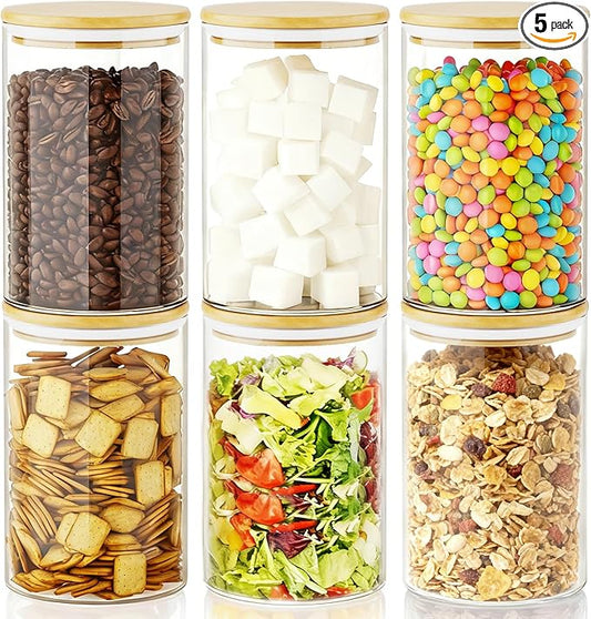 Glass Food Storage Containers with Lids,6-Pack Pantry Storage Canisters Set,32 Ounces Kitchen Jars for Flour,Sugar,Salt,Coffee Beans,Cereal,Spice,Creamer & Overnight Oats