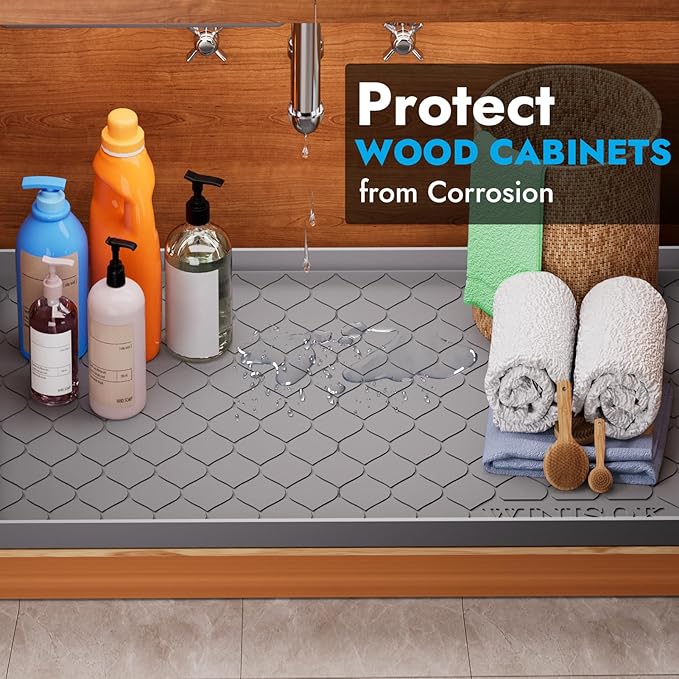 Winisok Silicone Under Sink Mat 37" x 22", Kitchen Essentials and Gadgets, Shelf Liner and Cabinet Protector, Home Organizers and Storage, Waterproof Bathroom Tray