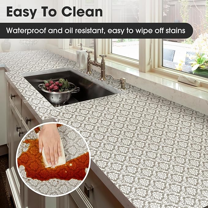 Drawer and Shelf Liner, Non-Slip Kitchen Cabinet Liners Non-Adhesive Thick Strong Grip Waterproof Washable Mats Protect Dresser Shelves Cupboard Bathroom Cabinets, Boho: Beige, 12 in X 20 FT