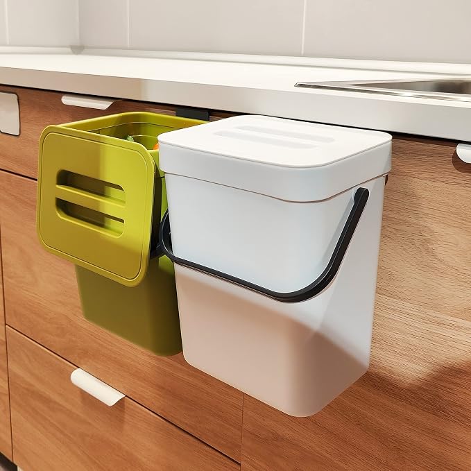 stonespace 1.3 Gal Kitchen Compost Bin, Hanging Trash Can for Cabinet Door | Under Sink Mountable, Compost Pail, For Kitchen, For Countertop