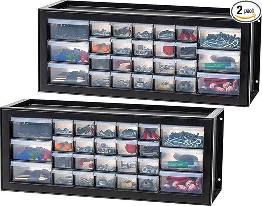 IRIS USA 26-Drawer Teacher Toolbox, 2 Pack, Made in USA, Stackable Plastic Storage Drawers for Crafts, Stickers, Crayons, Markers, Beads, Hardware, Building Bricks, Garage Organizer Cabinet, Black