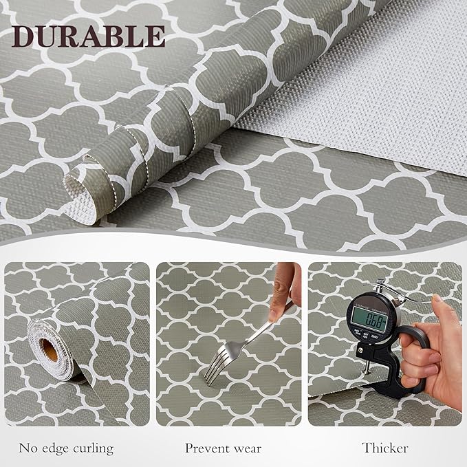 Drawer and Shelf Liner, Non-Slip Kitchen Cabinet Liners Non-Adhesive Thick Strong Grip Waterproof Washable Mats Protect Dresser Shelves Cupboard Bathroom Cabinets, Gray, 18 in X 20 FT