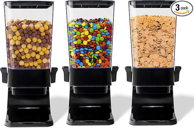 Cereal Dispenser Countertop, 5L Kitchen Organization Cereal Containers Storage, Desktop Candy Dispenser Plastic Cereal Dispenser, Snack Containers Can Hold Granola, Dry Food, Grain (Black, 3Pc)