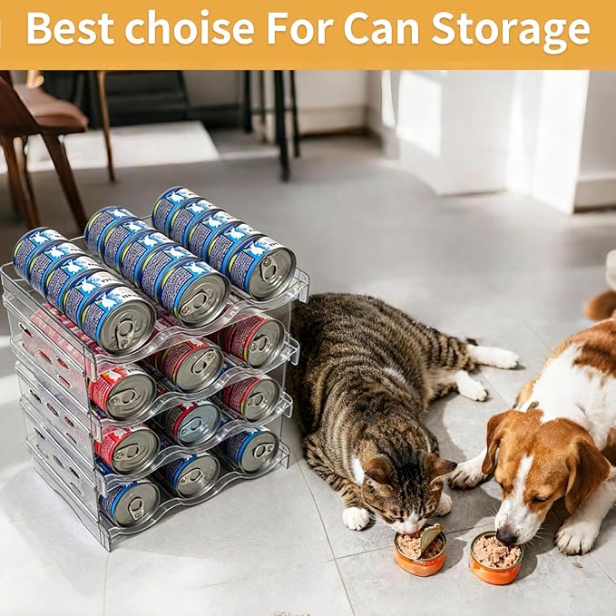 Cat Food Can Organizer,Can Organizer for Pantry,4-Layers Transparent Cat Food Storage Container Holds 72 (3.5oz) Cans,Canned Food Organizer and Storage for Countertop Kitchen Cabinet(4 Layers)