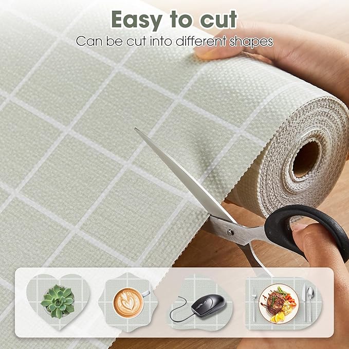 Drawer and Shelf Liner, Non-Slip Kitchen Cabinet Liners Non-Adhesive Thick Strong Grip Waterproof Washable Mats Protect Dresser Shelves Cupboard Bathroom Cabinets, Light Green, 12 in X 10 FT