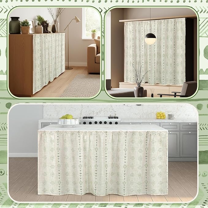 VitalCozy Cabinet Curtain 28" W x 51" L Sink Skirt for Bathroom Kitchen Green Flowers Striped Short Curtain for Home Classroom Farmhouse Rustic Drape Under Desk Privacy Drape for Laundry Room