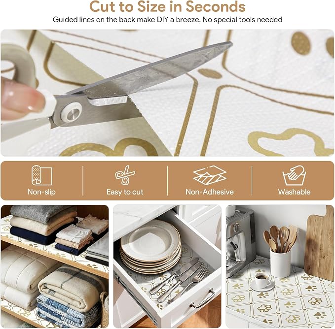 Shelf and Drawer Liner for Kitchen Cabinets 10Rolls*12'' X 120'' Non Adhesive Shelf Paper Strong Grip Anti Slip Cabinet Liners for Shelves, Oil-Proof Waterproof Cupboard Liner