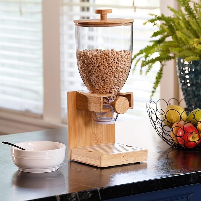 ZevrO Honey-Can-Do Bamboo Cereal Dispenser with Airtight Lid – Countertop Dry Food Dispenser for Kitchen Organization – Eco-Friendly Cereal Container for Pantry (Pack of 3)