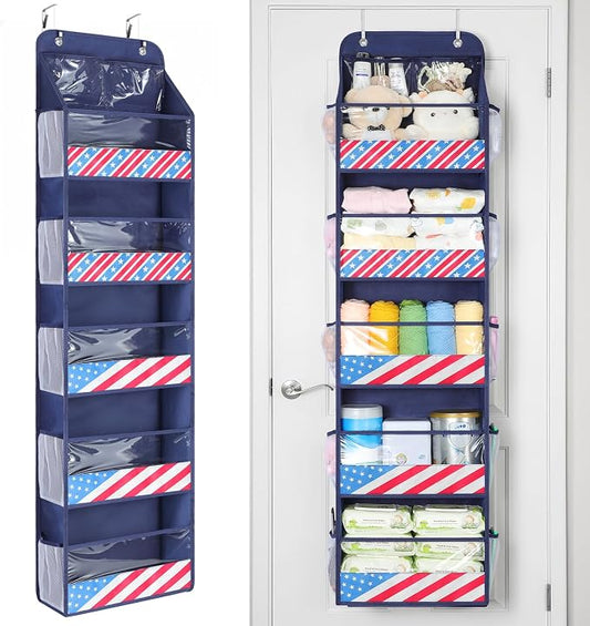 Yecaye 6 Tier Over the Door Organizer, Swing-proof Door Organizer Hanging with Clear PVC Windows, Behind the Door Storage for Bedroom Nursery Closet Laundry Pantry Bathroom, Navy Blue