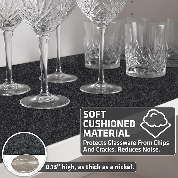 Drymate Premium Luxury Shelf & Drawer Liner, Thick Cushioned Fabric, Non-Adhesive, Absorbent, Waterproof, Slip-Resistant, Liners for Kitchen Cabinets, Cupboards (USA Made)(12”x59”)(2-Pack)(Charcoal)