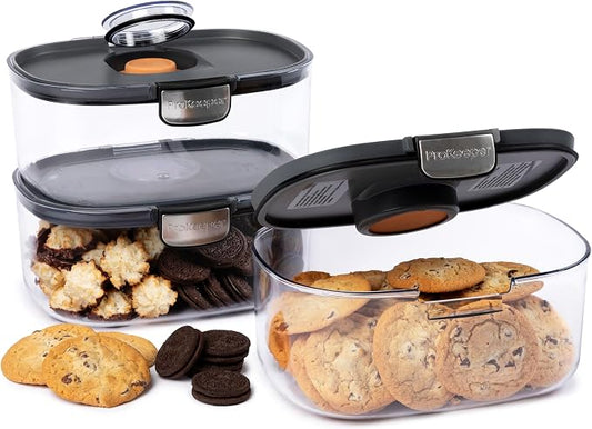 Progressive ProKeeper International Airtight Food Storage Container with Terracotta Disk for Freshness, Stackable & Dishwasher Safe, Ideal for Cookies, Baked Goods, & More 3 Quart, 3-Piece