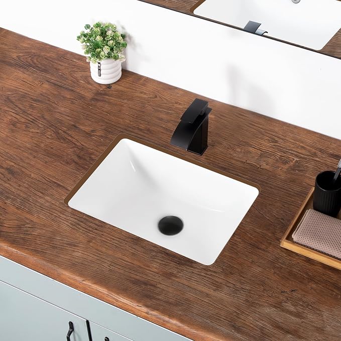 18 Inch Undermount Bathroom Sink White Ceramic Rectangular Under Counter Bathroom Sink for Cabinet Porcelain Vanity Sinks,Overflow Type (18.3"x13.0")
