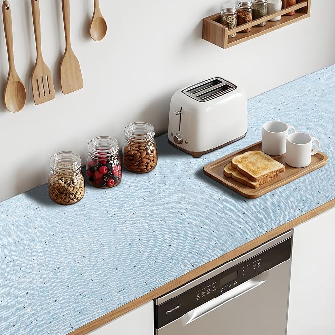 17.7'' X 96'' Blue Shelf Liner Drawer Liner for Kitchen Cabinet Non Adhesive, Strong Grip Anti Slip Cabinet Liners for Shelves, Oil-Proof Waterproof Cupboard Liner