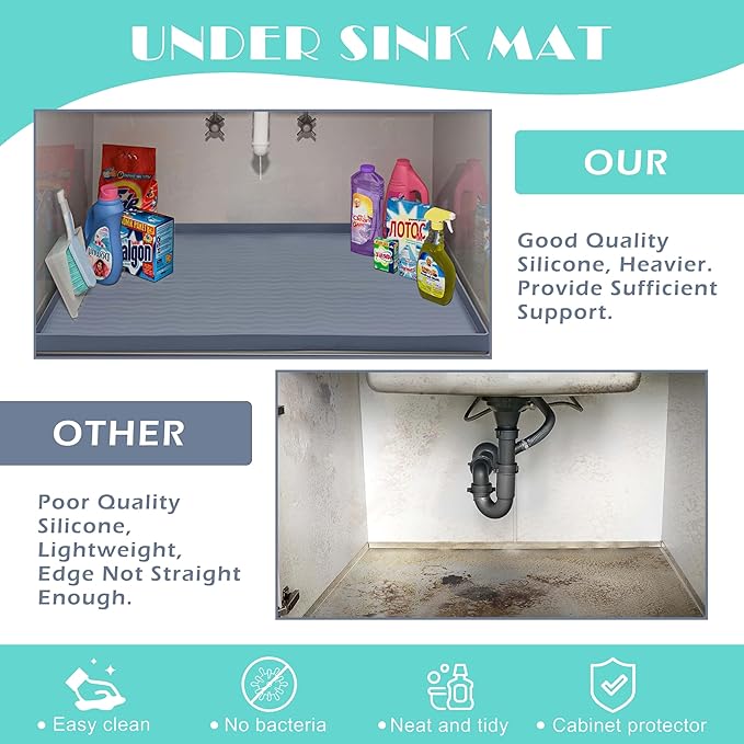 URMONA Waterproof Silicone Under Sink Mat 19'' x 12'' Shelf Liner for Kitchen and Bathroom, Cabinet and Counter Protector, Storage and Organizers, Litter Mat, Pet Cat Puppy Essentials(Navy)