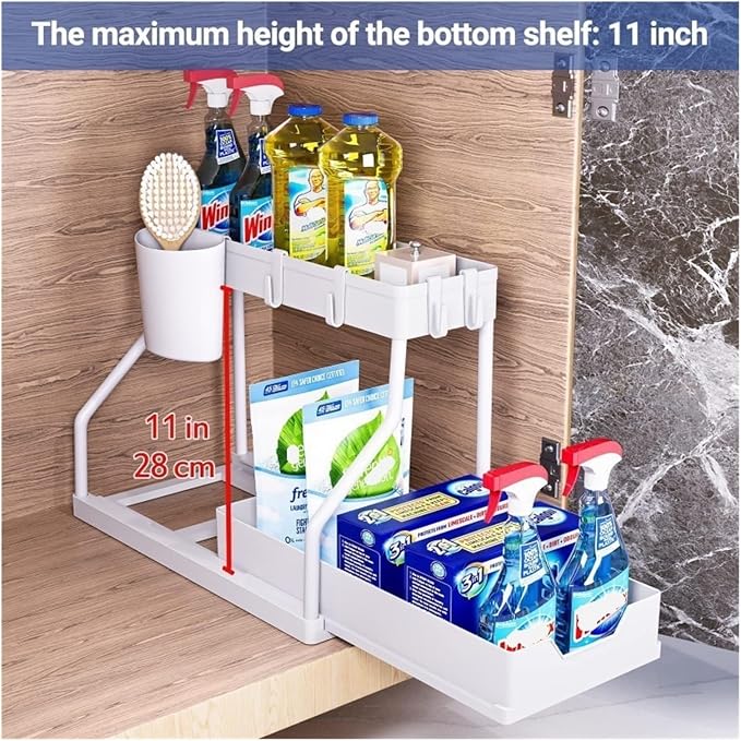 2-Tier Pull-Out Storage Organizer - Space-Saving Kitchen and Bathroom Essentials Organizer with Large Capacity Drawer(White-2 ties-1Pack)