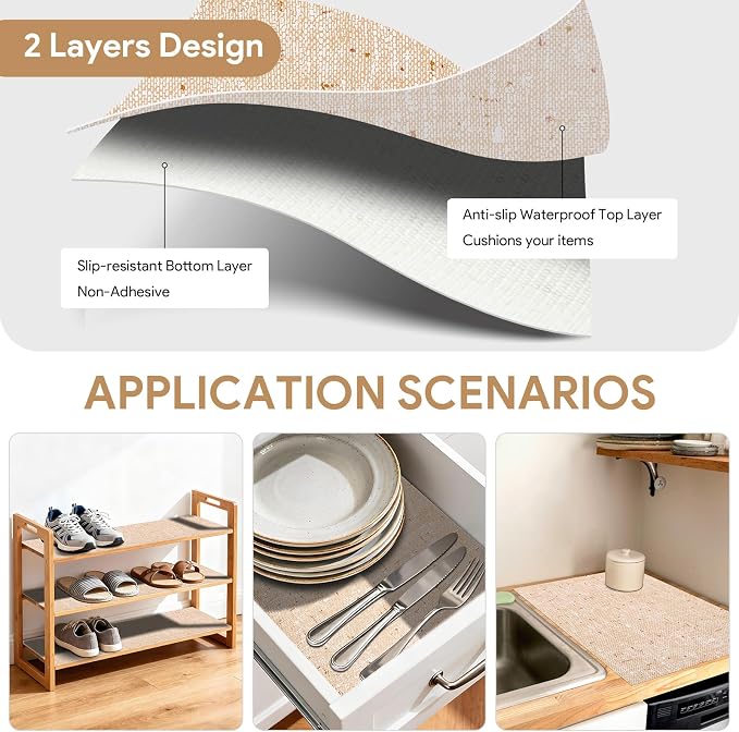 3Rolls*17.7'' X 96'' Shelf Liners Drawer Liner for Kitchen Cabinet Non Adhesive, Strong Grip Anti Slip Cabinet Liners for Shelves, Oil-Proof Waterproof Cupboard Liner