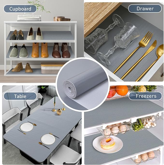 Drawer and Shelf Liner, Non-Slip Kitchen Cabinet Liners Non-Adhesive Thick Strong Grip Waterproof Washable Mats Protect Dresser Shelves Cupboard Bathroom Cabinets, Pure Gray, 24 in X 30 FT