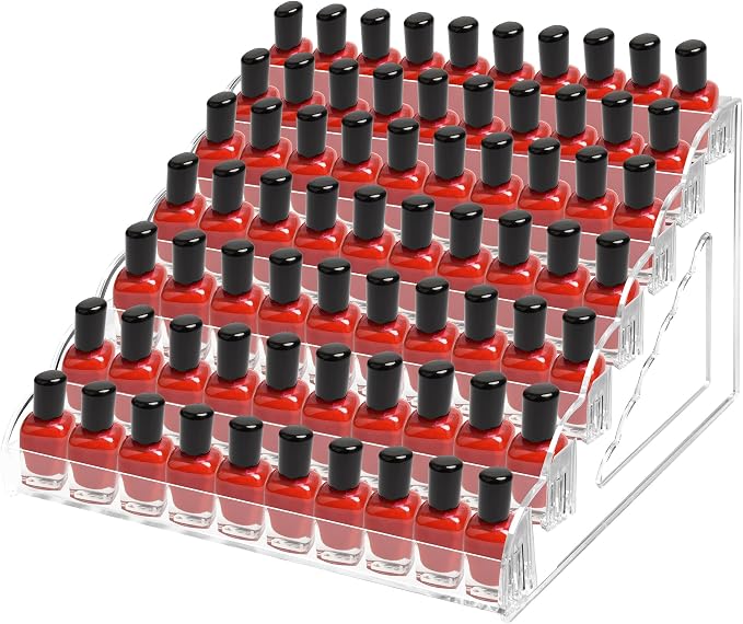 Nimiah Nail Polish Organizer Holder - 7 Layers Nail Supplies Rack Holds up to 96 Bottles Clear Acrylic Display Shelf for Eyeglass Essential Oils Ink Storage