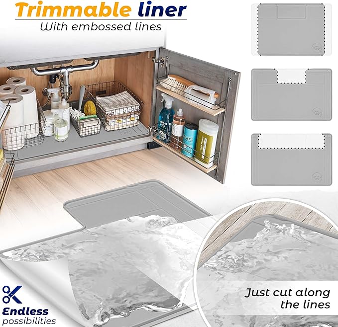 The Original Under Sink Mat - Silicone Waterproof mat, Trimmable, Easy to Clean, Kitchen cabinet liner, Under sink protector mats, Drip Tray with Lip - 34" x 22" or smaller