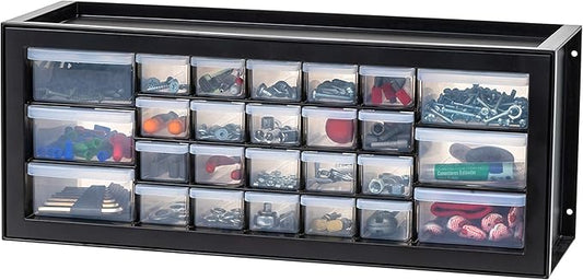 IRIS USA 26-Drawer Teacher Toolbox, Made in USA, Stackable Plastic Storage Drawers for Crafts, Stickers, Crayons, Markers, Beads, Hardware, Building Bricks, Organizer Cabinet, Garage Storage, Black