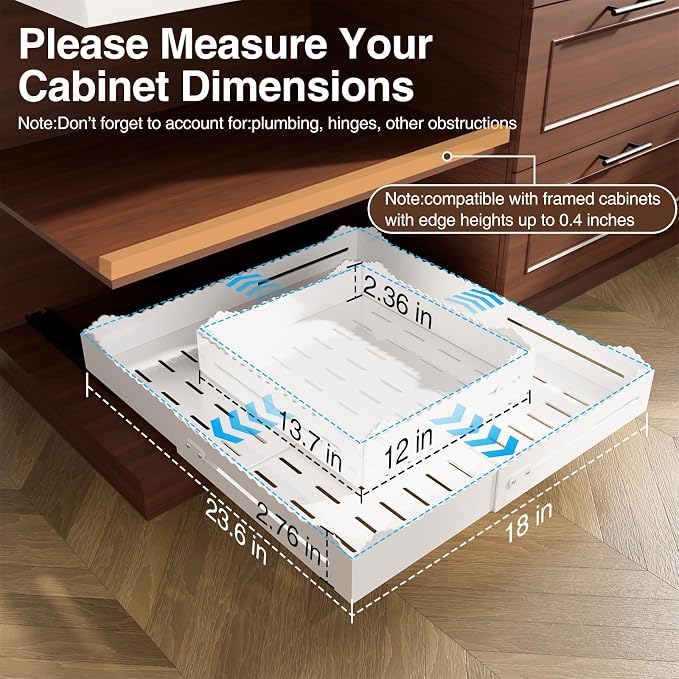 2 Pack Pull Out Cabinet Organizer, Expandable Width (12"-18") and Depth (13.7"-23.6"),Pull Out Drawers for Cabinets, Slide Out Drawers for Kitchen Cabinets with Sturdy Metal Pull Out Shelves