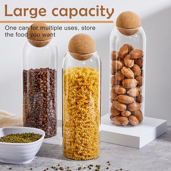 Suclain 1 Pcs Glass Jars with Cork Ball Lid Farmhouse Kitchen Canisters Coffee Bar Countertop Container Rustic Storage Jars for Bean Nut Sugar Coffee Tea Organizer Housewarming Gift (40 oz)