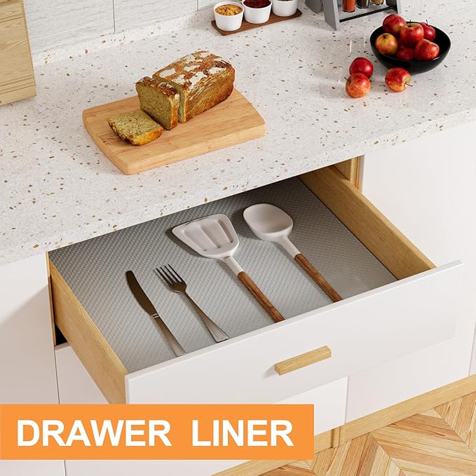 Shelf Liners for Kitchen Cabinets 16-inch: Waterproof Non-Adhesive Drawer Liner Light Gray - 16 in x 300 Inch Easy to Clean Cupboard Mat for Pantry Shelves