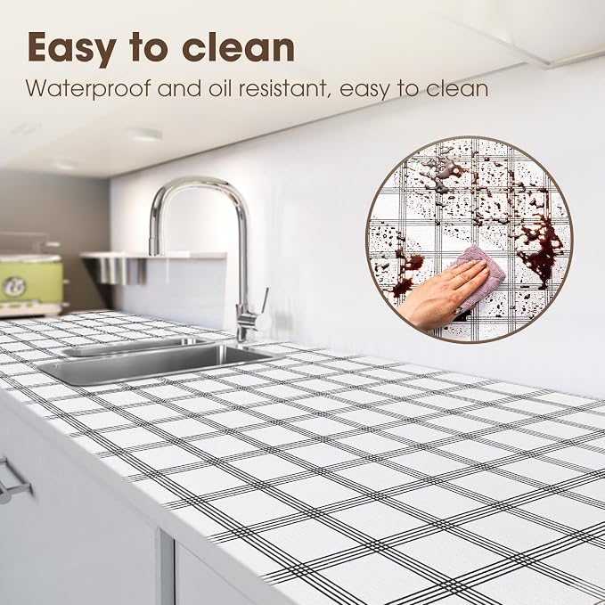 Drawer and Shelf Liner, Non-Slip Kitchen Cabinet Liners Non-Adhesive Thick Strong Grip Waterproof Washable Mats Protect Dresser Shelves Cupboard Bathroom Cabinets, White Stripes, 24IN X 20FT