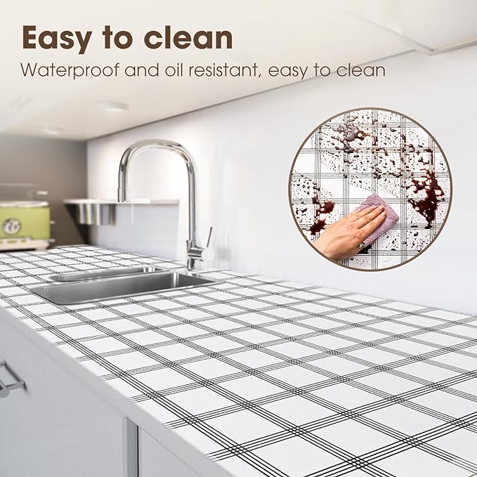 Drawer and Shelf Liner, Non-Slip Kitchen Cabinet Liners Non-Adhesive Thick Strong Grip Waterproof Washable Mats Protect Dresser Shelves Cupboard Bathroom Cabinets, White Stripes, 20 in X 20 FT