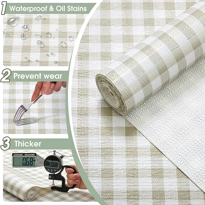 Drawer and Shelf Liner, Non-Slip Kitchen Cabinet Liners Non-Adhesive Thick Strong Grip Waterproof Washable Mats Protect Dresser Shelves Cupboard Bathroom Cabinets, Yellow Plaid, 24 in X 10 FT
