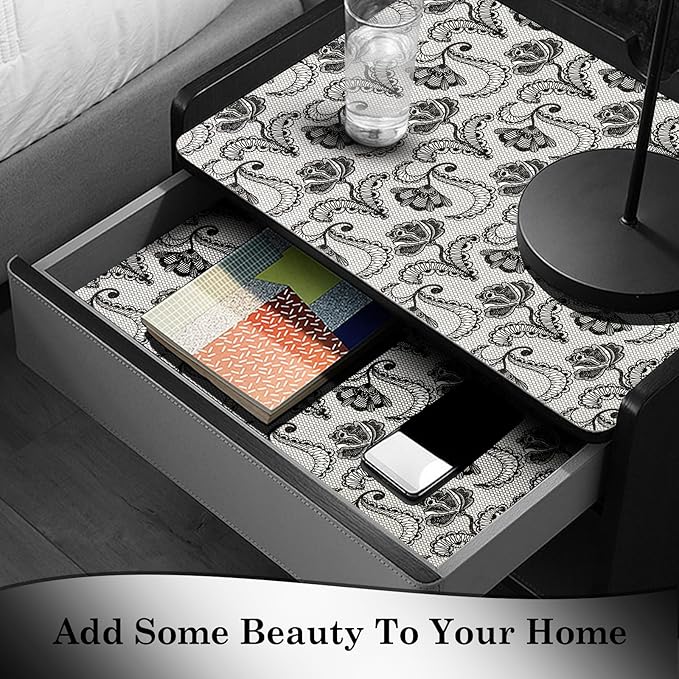 Drawer and Shelf Liner, Non-Slip Kitchen Cabinet Liners Non-Adhesive Thick Strong Grip Waterproof Washable Mats Protect Dresser Shelves Cupboard Bathroom Cabinets, Boho: Floral, 18 in X 10 FT