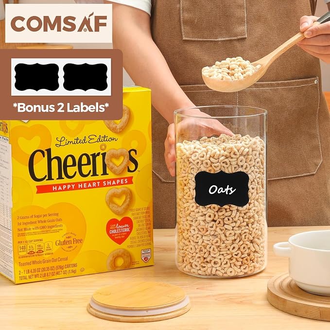 ComSaf Glass Jar with Airtight Lid (140 oz/4 liter/1.1 Gallon), Large Glass Food Storage Container with Bamboo Lid, Jars with Lids for Food