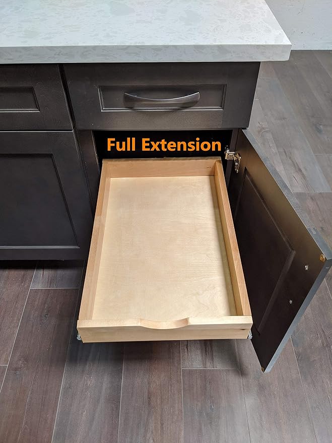 Elysian 23" Kitchen Cabinet Pull Out for 27" Cupboard, Solid Wood Build, 21" Deep Low Profile Tray, Full Extension Runners, Spacers Included for Perfect Fit