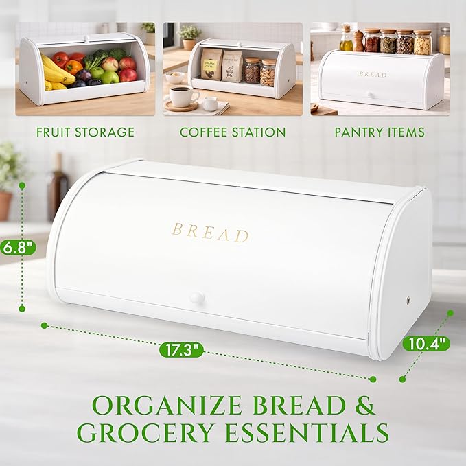 FINESSY Large Bread Box White for Pantry, Bread Box for Kitchen Countertop Stainless Steel, Breadbox Keeper for Fresh Homemade Muffin Sourdough Bagel Sandwich, Large Food Storage Containers with Lids